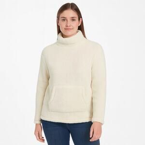 St. John's Bay Sherpa Fleece Pullover Faux Fur Hoodie White Size Medium NWOT